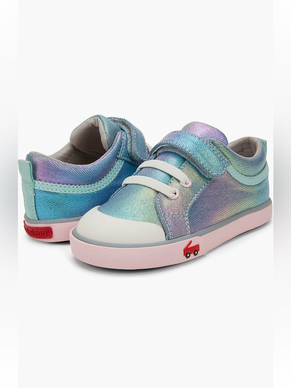 See Kai Run Pastel Rainbow Metallic Slip-On Sneaker - Blue/Pink/Green. toddler